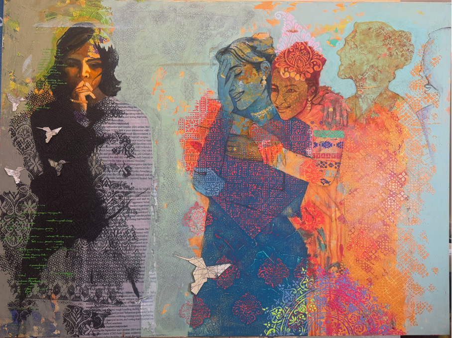 Somia Sharif, Montreal, QC, Canada. “Peeping into the Past,” mixed media.