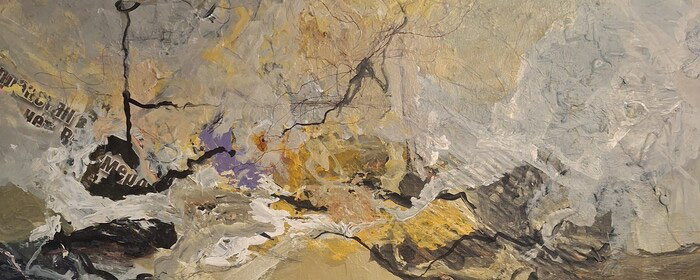 Bruce Williams, Haledon, NJ, USA. “From Ashes to Light,” acrylic and collage on canvas.