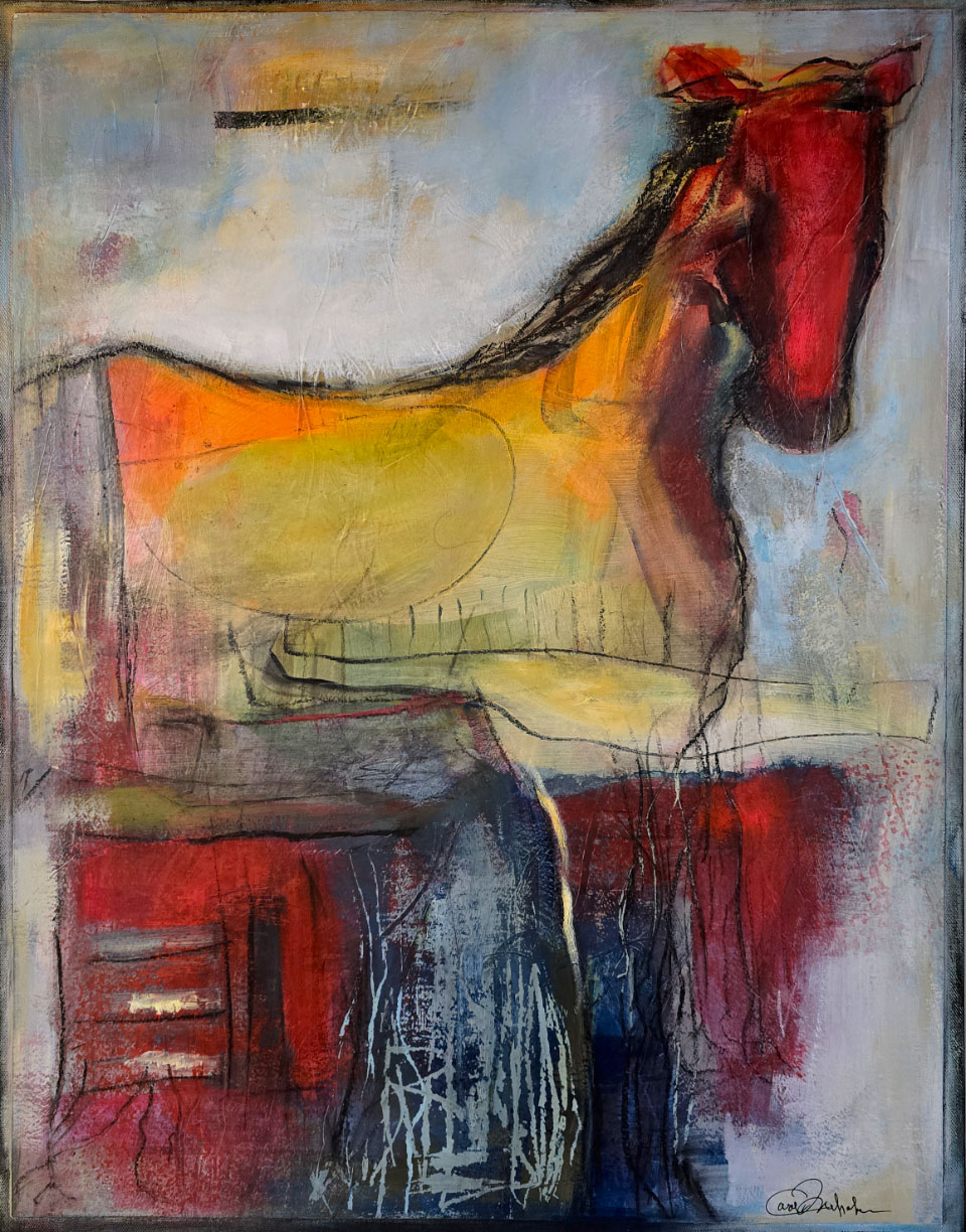 Carol Fielhaber, Minot, ND, USA. “Knowing,” acrylic mixed media on paper on canvas.