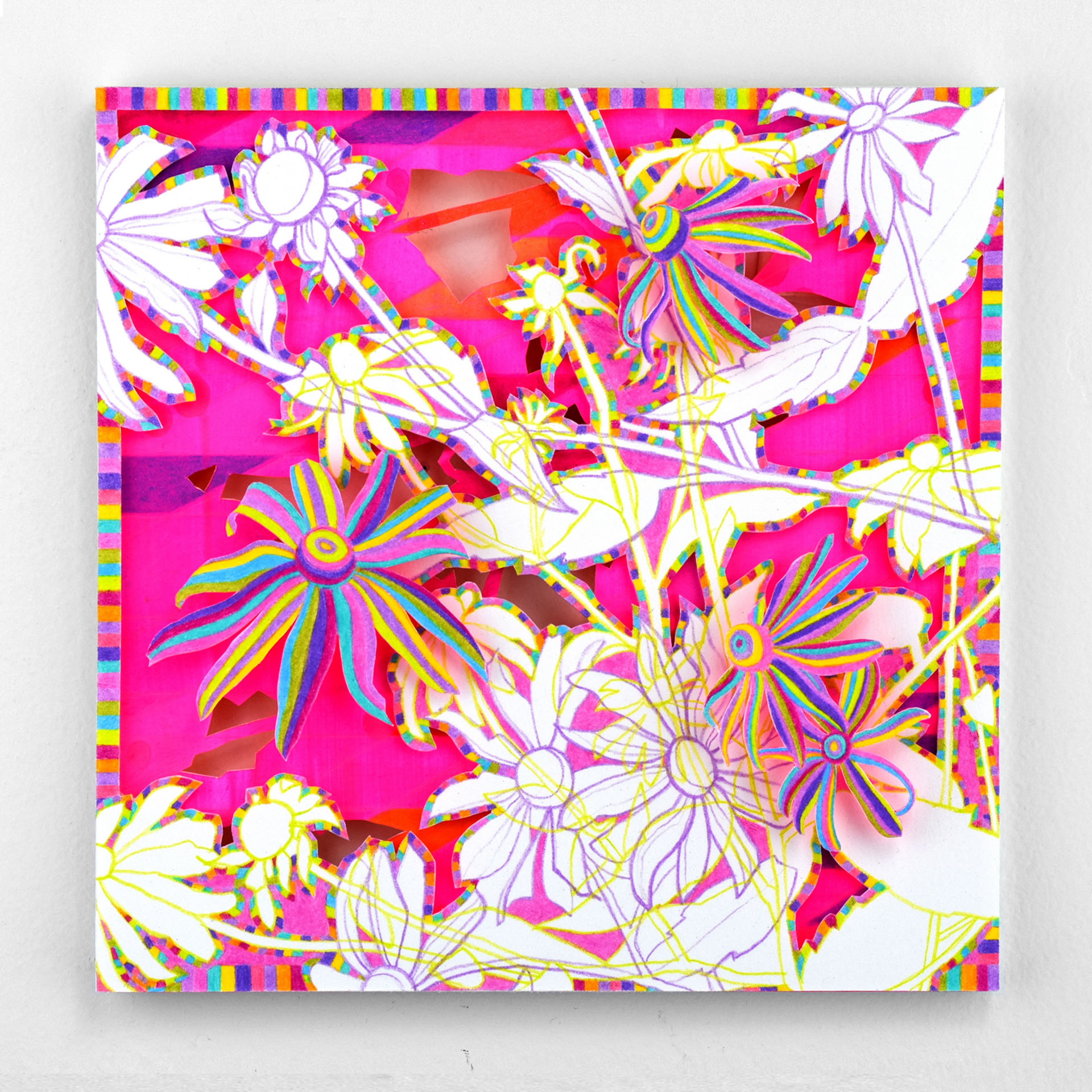 Nikki Painter, Chesterfield, VA, USA. “Small Layered Garden (Pattern Daisies),” gouache, colored pencil on layered paper and foam board.