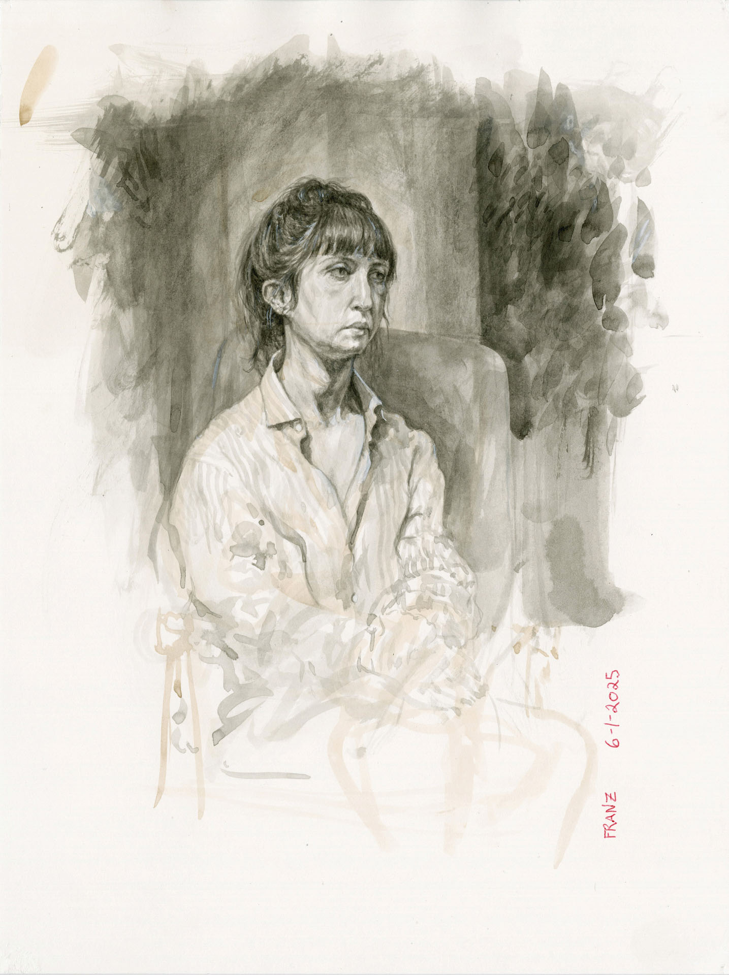 Jason Franz, Cincinnati, OH, USA. “2025_6_1 (resolution fifty-three),” india ink, walnut ink, gouache on watercolor paper.