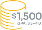 $1,500 with a GPA of 3.5 to 4.00
