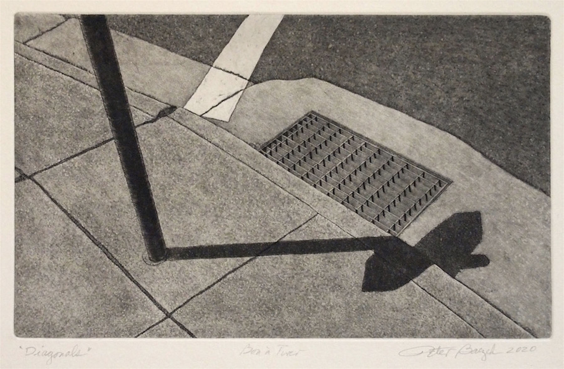 Peter Baczek, Oakland, CA. “Diagonals,” etching, aquatint.