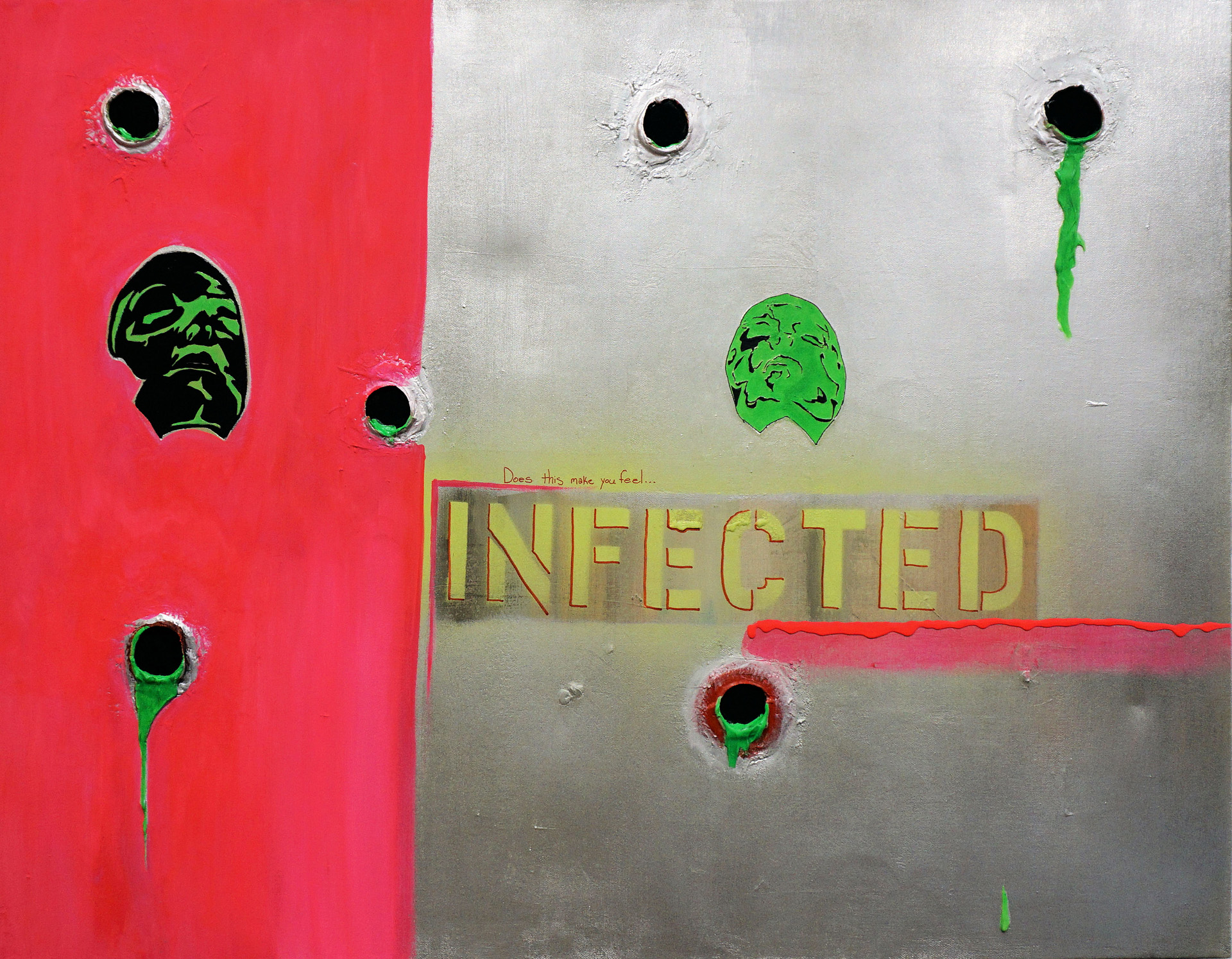 Mark Holter, Fargo, ND, USA. “Infected,” mixed media on canvas.