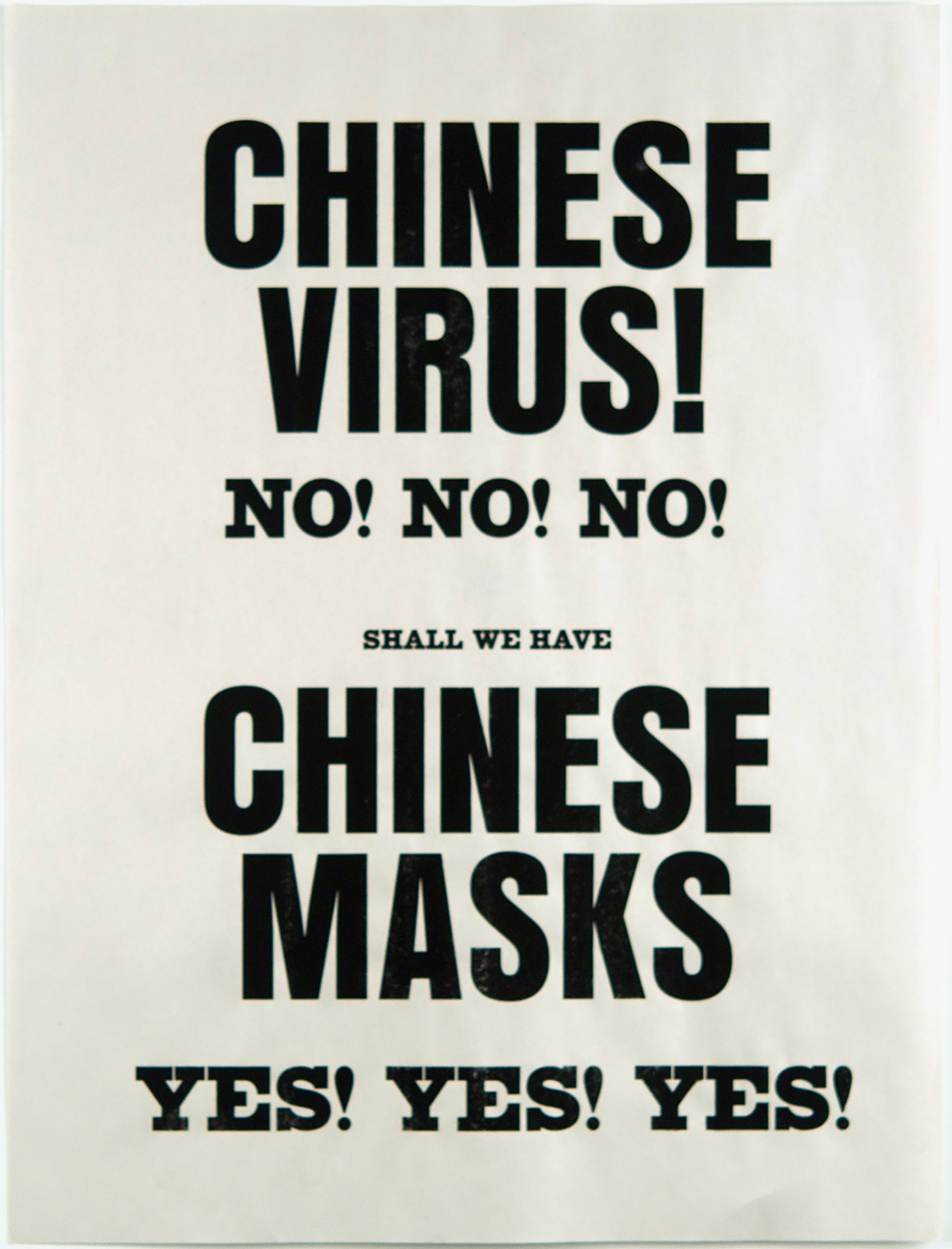 Ting Wang, Stillwater, OK, USA. “Chinese Virus!,” screenprint on newsprint.