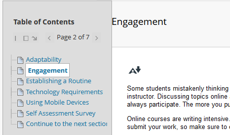 The Action Menu on a Blackboard page