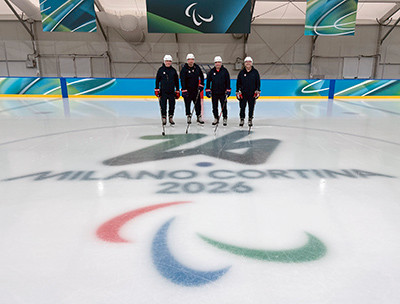 Team USA Sled Hockey coaches David Hoff, head coach; Corey Gorder, assistant coach; Dan Brennan, general manager; and Eric Woodbeck, goaltender coach