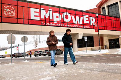 Minot State students walking